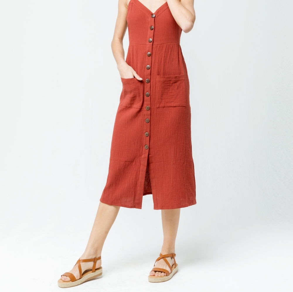 NWT Tilly's Rust Midi Cotton Dress